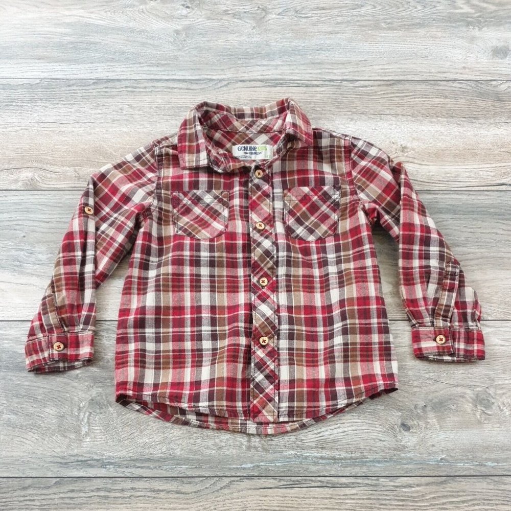 Genuine Kids OshKosh 4T Youth Boys Long Sleeve Shirt Plaid Play School Designer